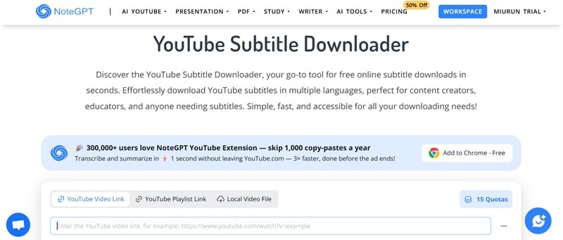 notegpt subtitle downloader