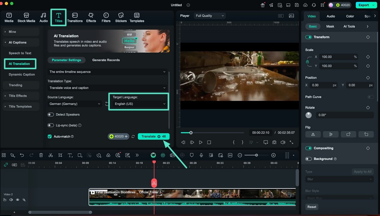 use ai translation titles on video