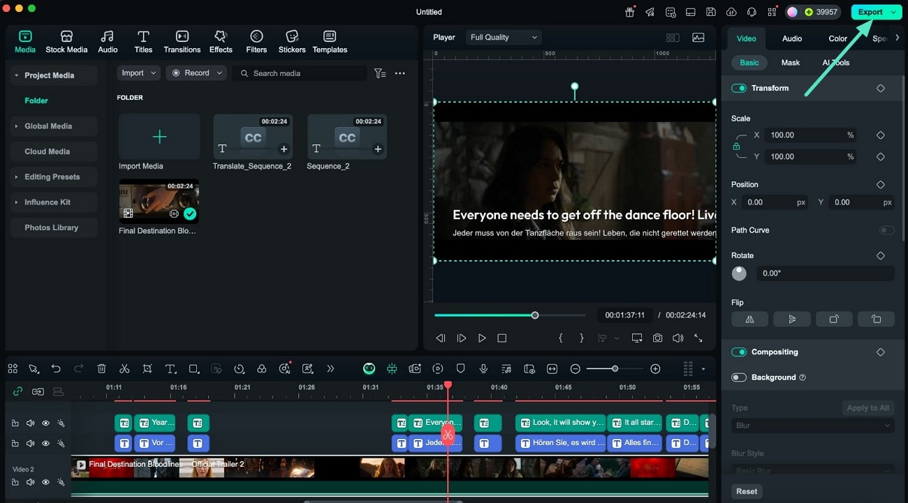 click export to save results