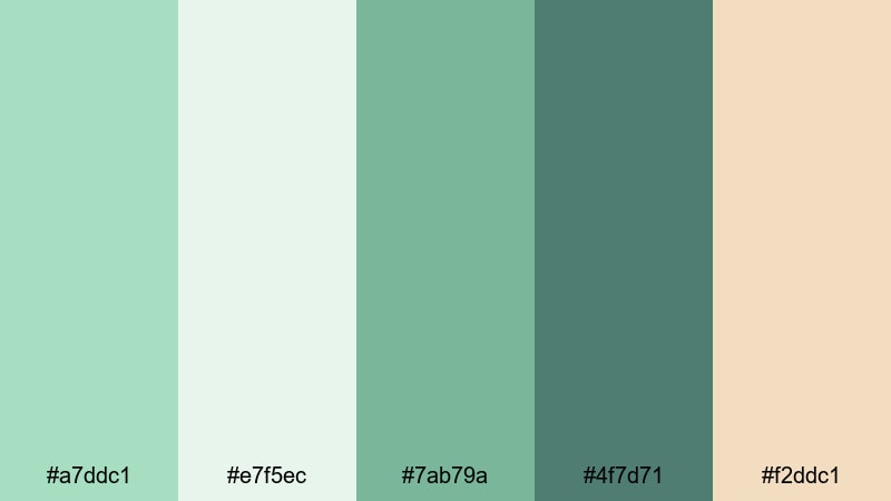 succulent shelf aesthetic celadon color palette with hex codes