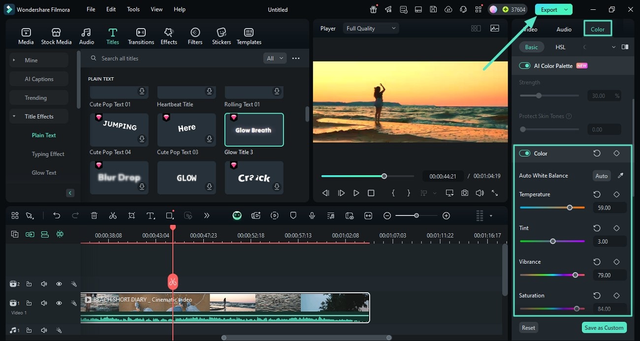 adjust colors of video hit export