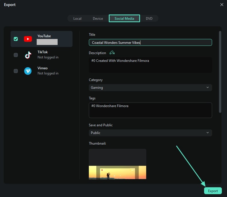 shift social media and export video