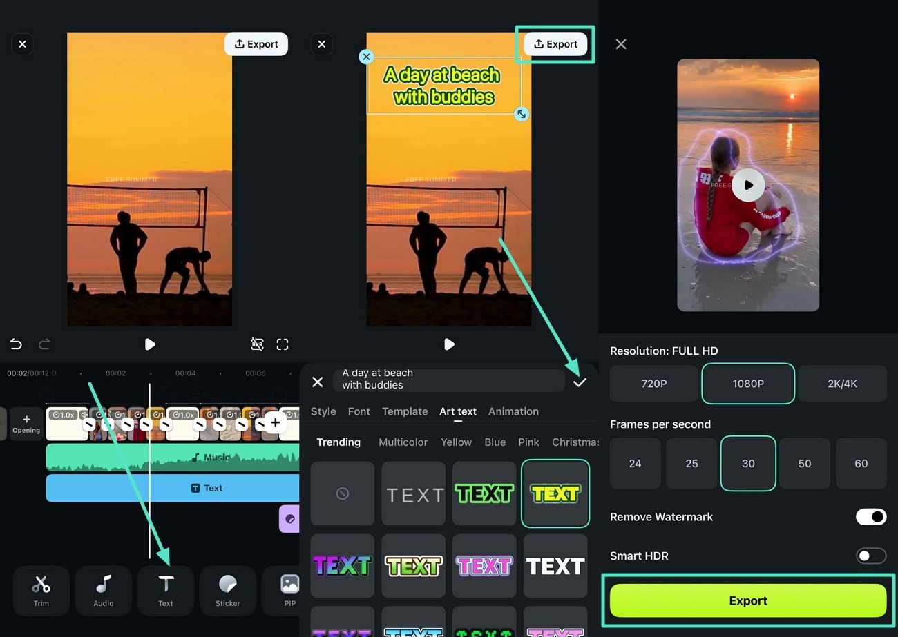 add text and hit export