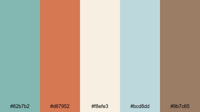 sun faded pier memories teal rust color palette with hex codes