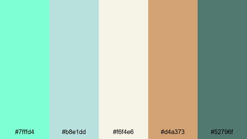 sun faded seaglass aquamarine color palette with hex codes