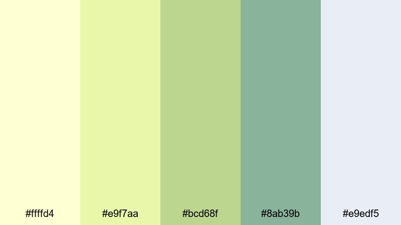 sunlit chalk garden green yellow color palette with hex codes