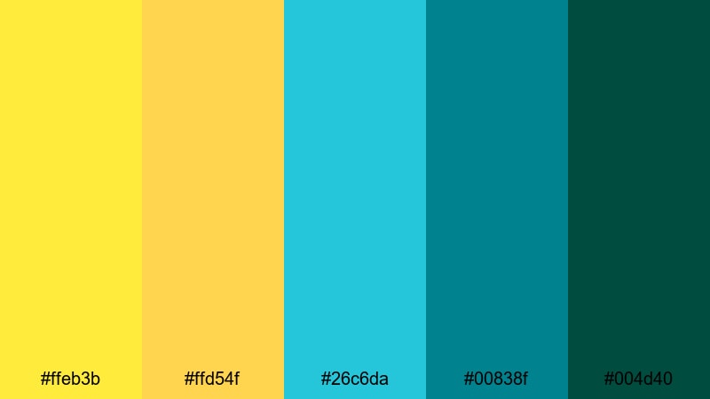 sunlit lagoon blend yellow teal color palette with hex codes