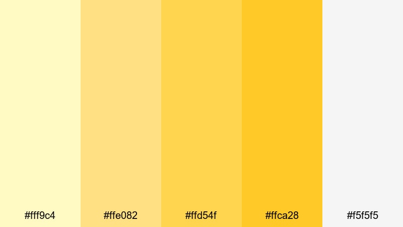 sunlit lemon zest yellow color palette with hex codes