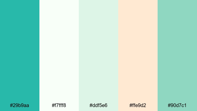 sunlit mint horizon turquoise teal color palette with hex codes
