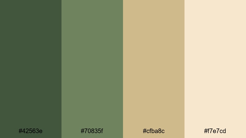 sunlit olive film green tan color palette with hex codes