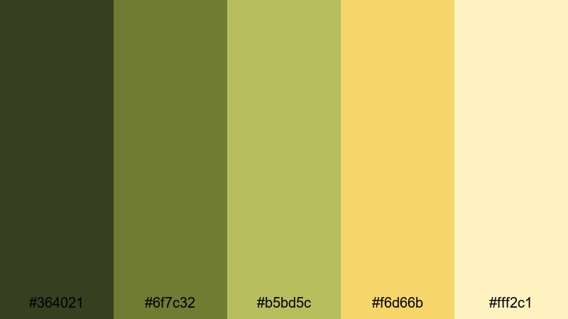 sunlit olive grove gold green color palette with hex codes