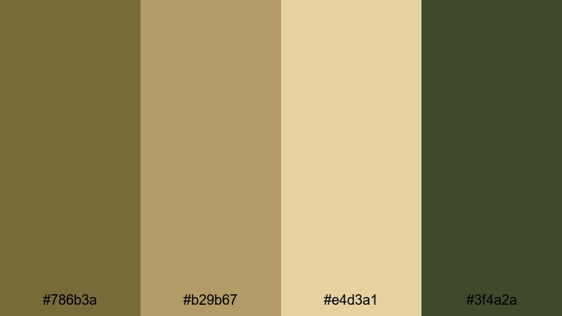 sunlit terrace herbs brown olive color palette with hex codes