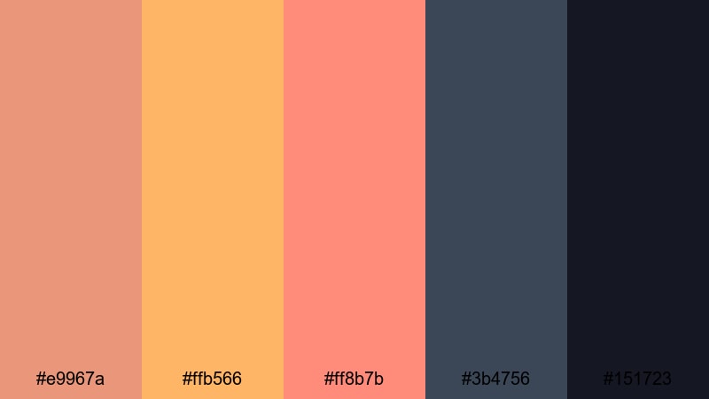 sunset balcony glow dark salmon color palette with hex codes