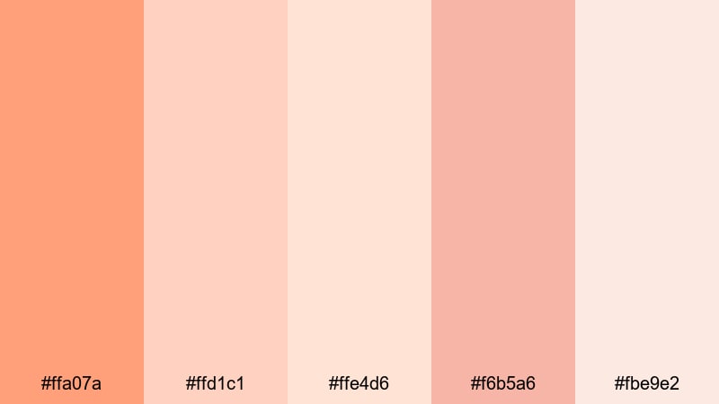 sunset blush dream light salmon color palette with hex codes