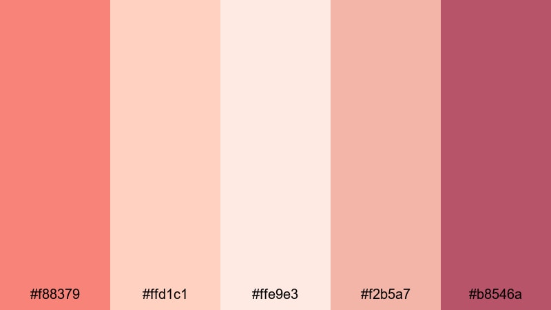 sunset blush harmony coral pink color palette with hex codes