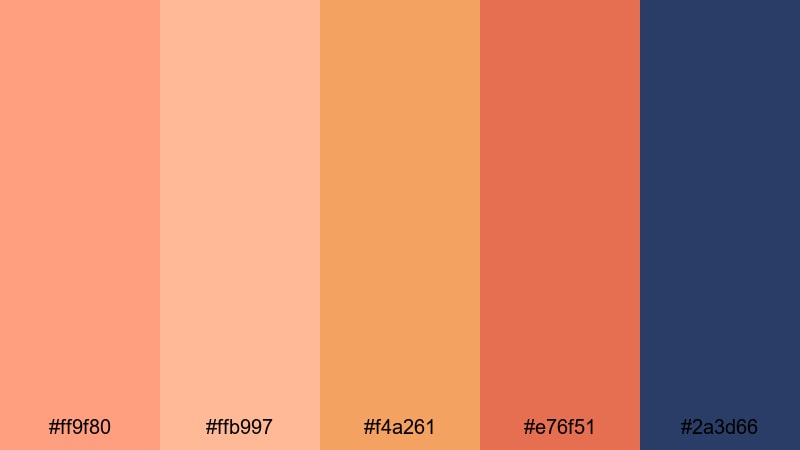 sunset boardwalk vibes salmon peach color palette with hex codes