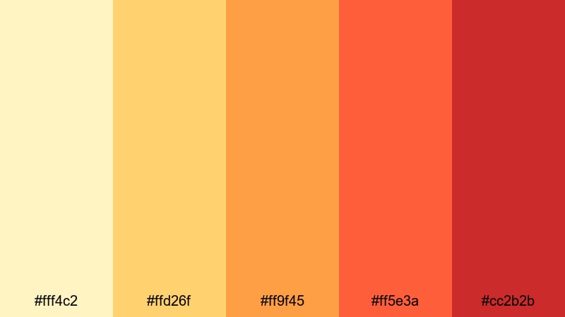 sunset citrus glow yellow orange red color palette with hex codes