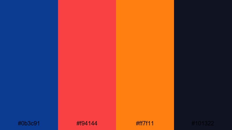 sunset pulse spectrum blue red orange color palette with hex codes