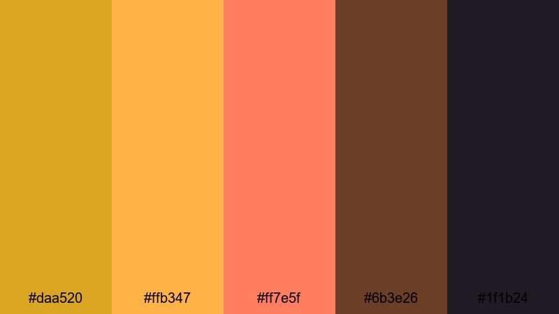 sunset reel glow goldenrod color palette with hex codes