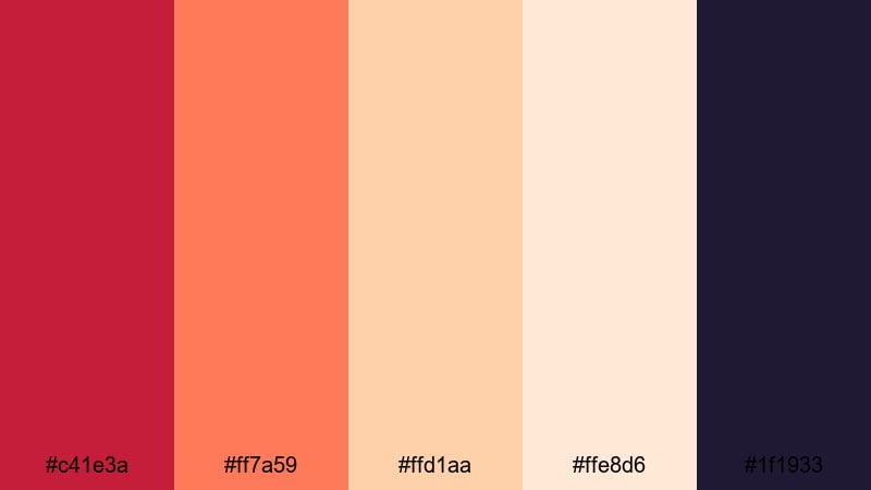 sunset serenade bloom cardinal color palette with hex codes