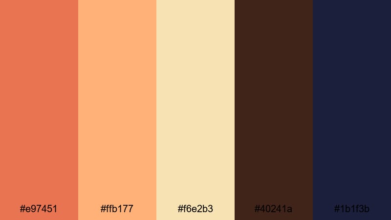 sunset storyboards burnt sienna color palette with hex codes