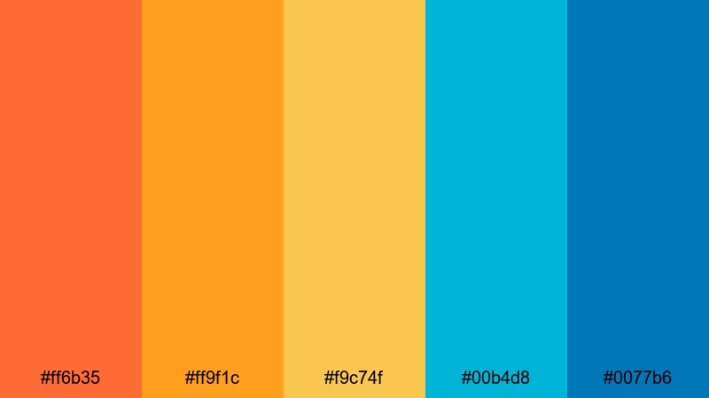 sunset surf festival orange turquoise color palette with hex codes
