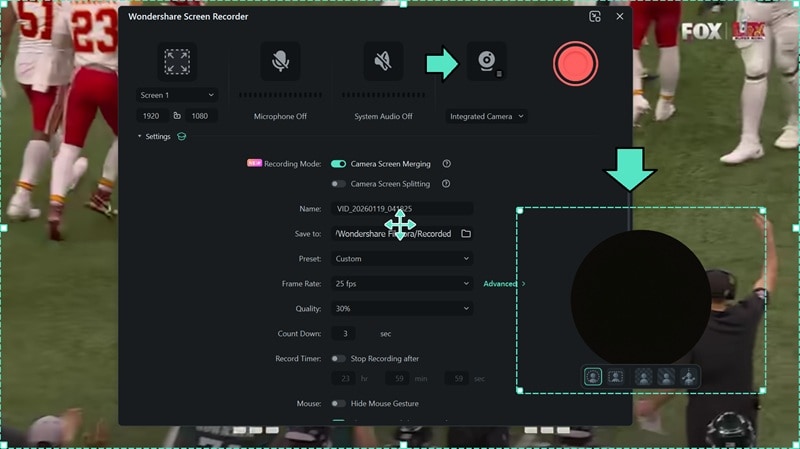 record with webcam on filmora