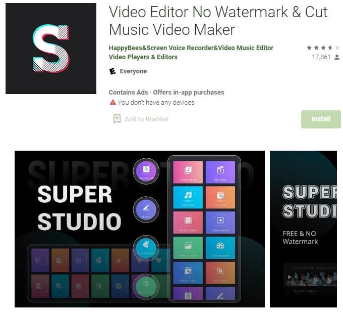 super studio video editor no watermark android