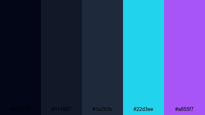 synthwave dockyard black blue gray color palette with hex codes