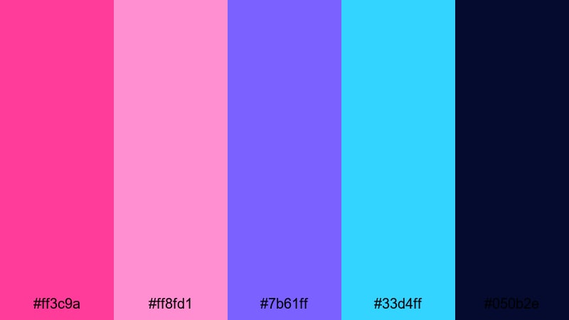 synthwave shoreline pink flamingo color palette with hex codes