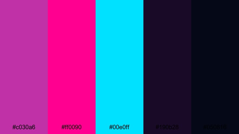 synthwave story night byzantine color palette with hex codes