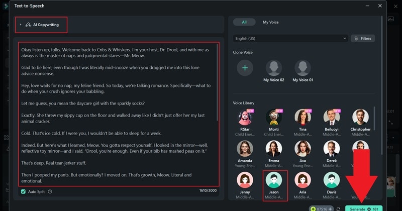 write script and generate voiceovers