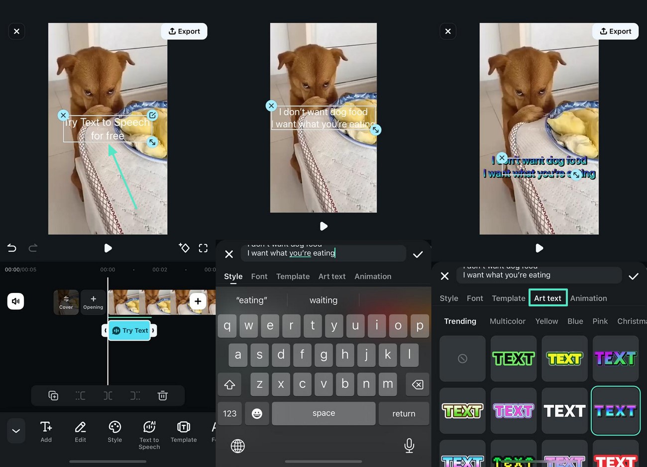 add art text to talking dog