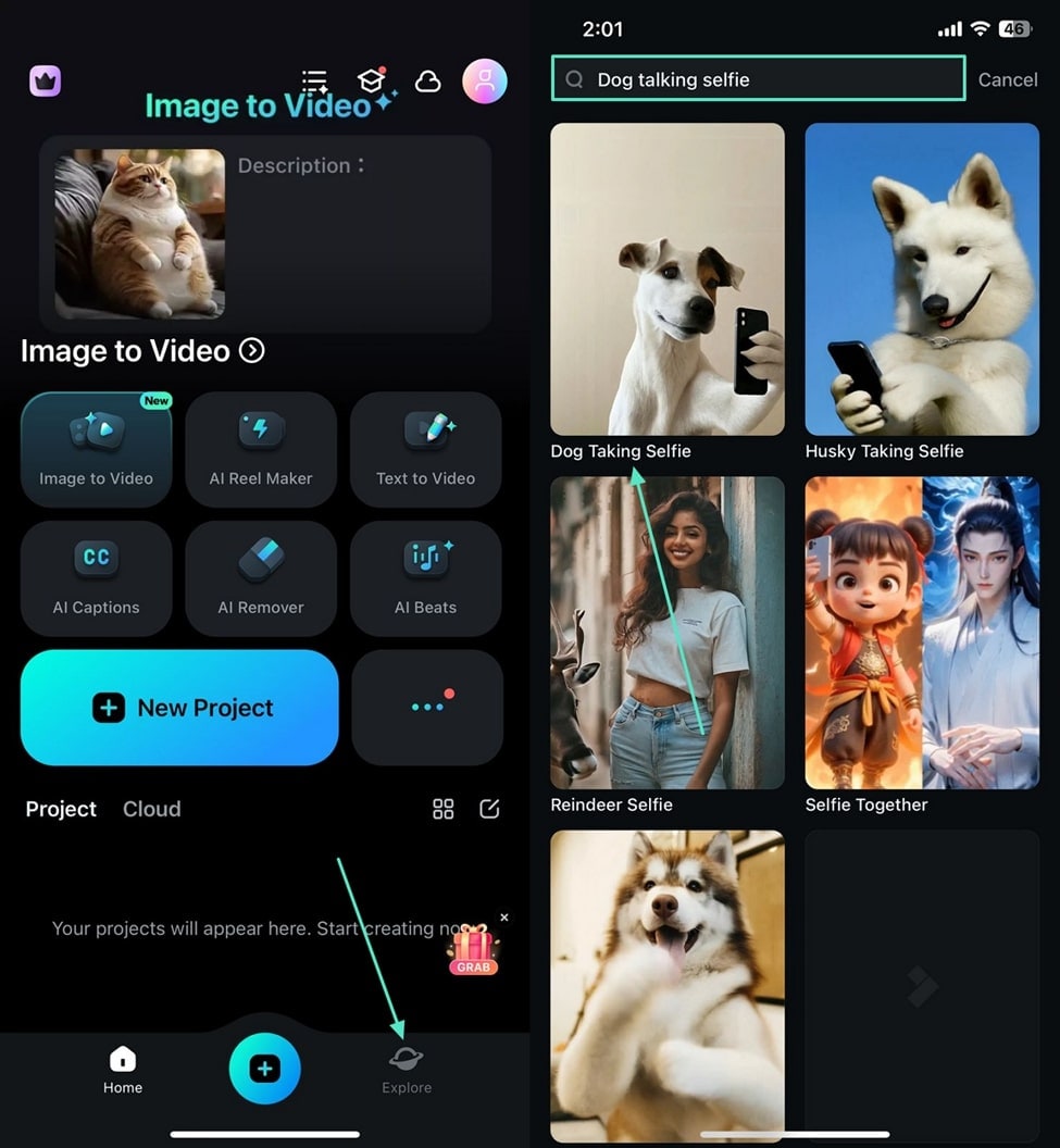 navigate to filmora app explore page