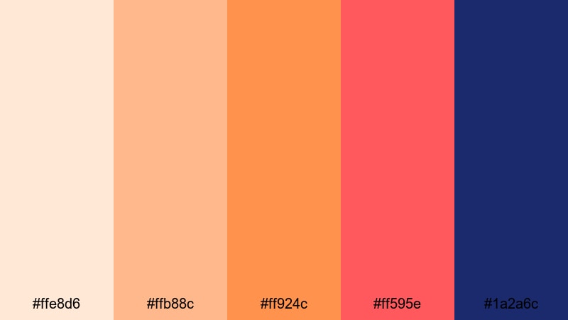 tangerine sky drama sunrise color palette with hex codes
