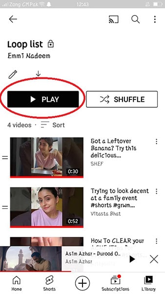 tap play button loop list