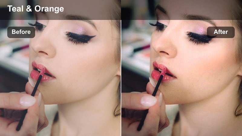 Close up cinematic portrait with teal shadows and neutral skin tones.