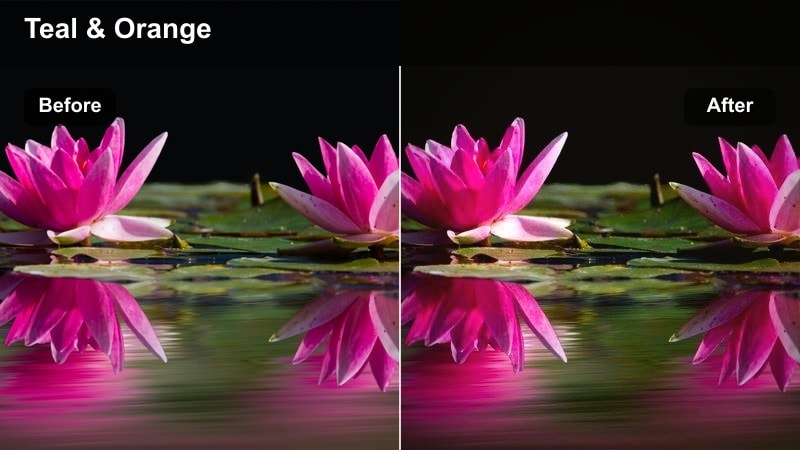 Intense action shot in a city street with teal and orange blockbuster grading