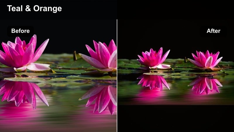 Travel footage color graded with a teal and orange blockbuster filter