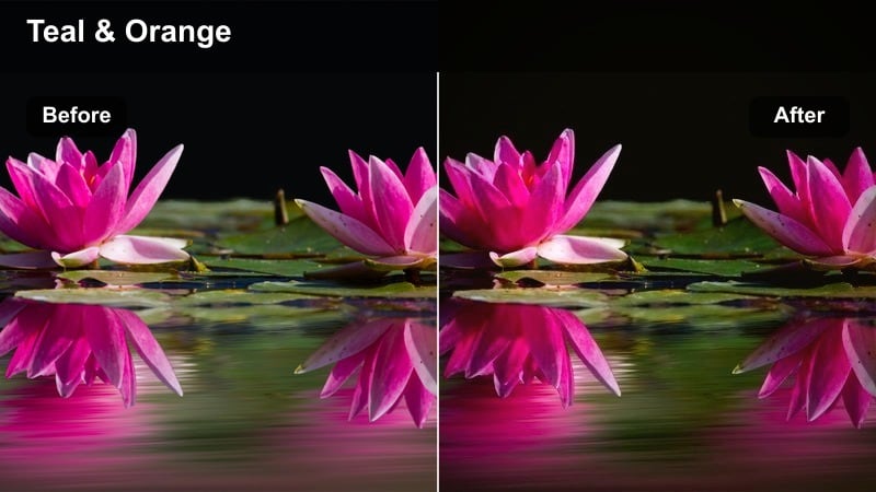 High contrast teal and orange color graded city skyline at dusk