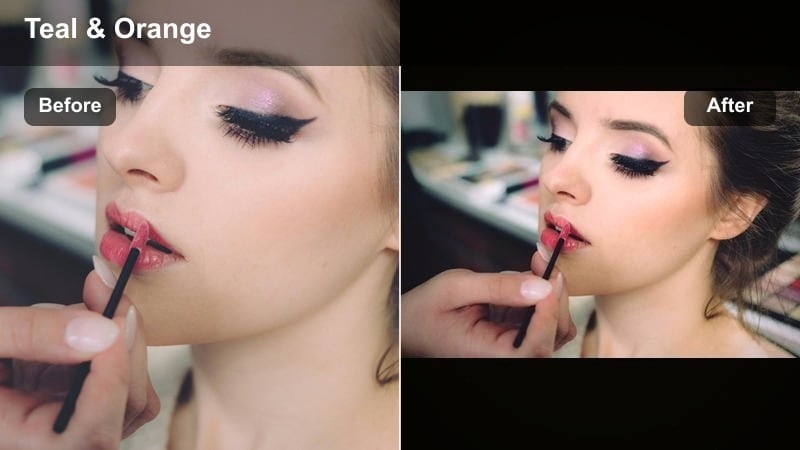 Cinematic teal and orange street portrait among modern buildings