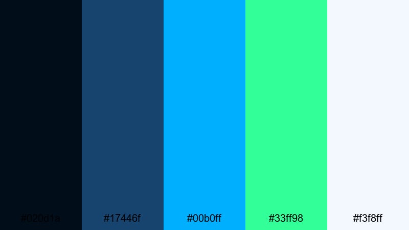 tech conference glow blue neon green color palette with hex codes