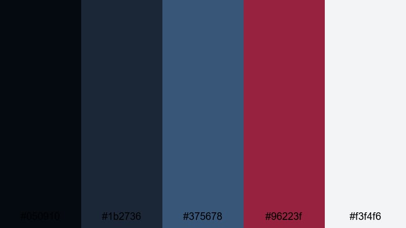 tech noir interface blue maroon color palette with hex codes