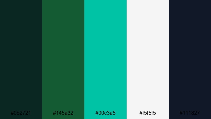 tech noir pine pine green color palette with hex codes