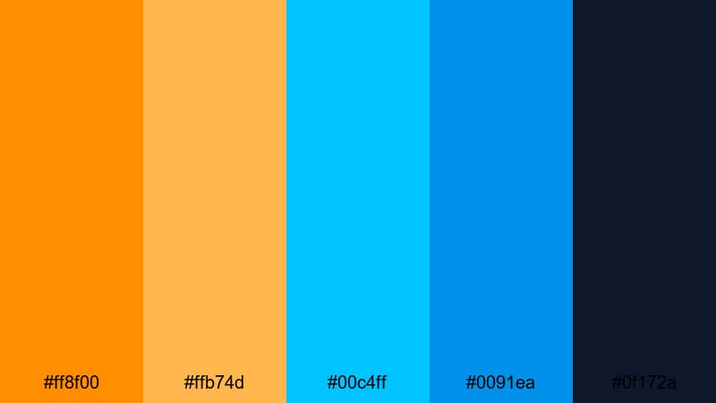 tech startup splash orange cyan color palette with hex codes