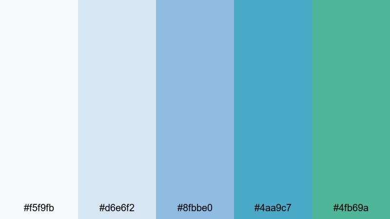 techno glacier fade white blue green color palette with hex codes