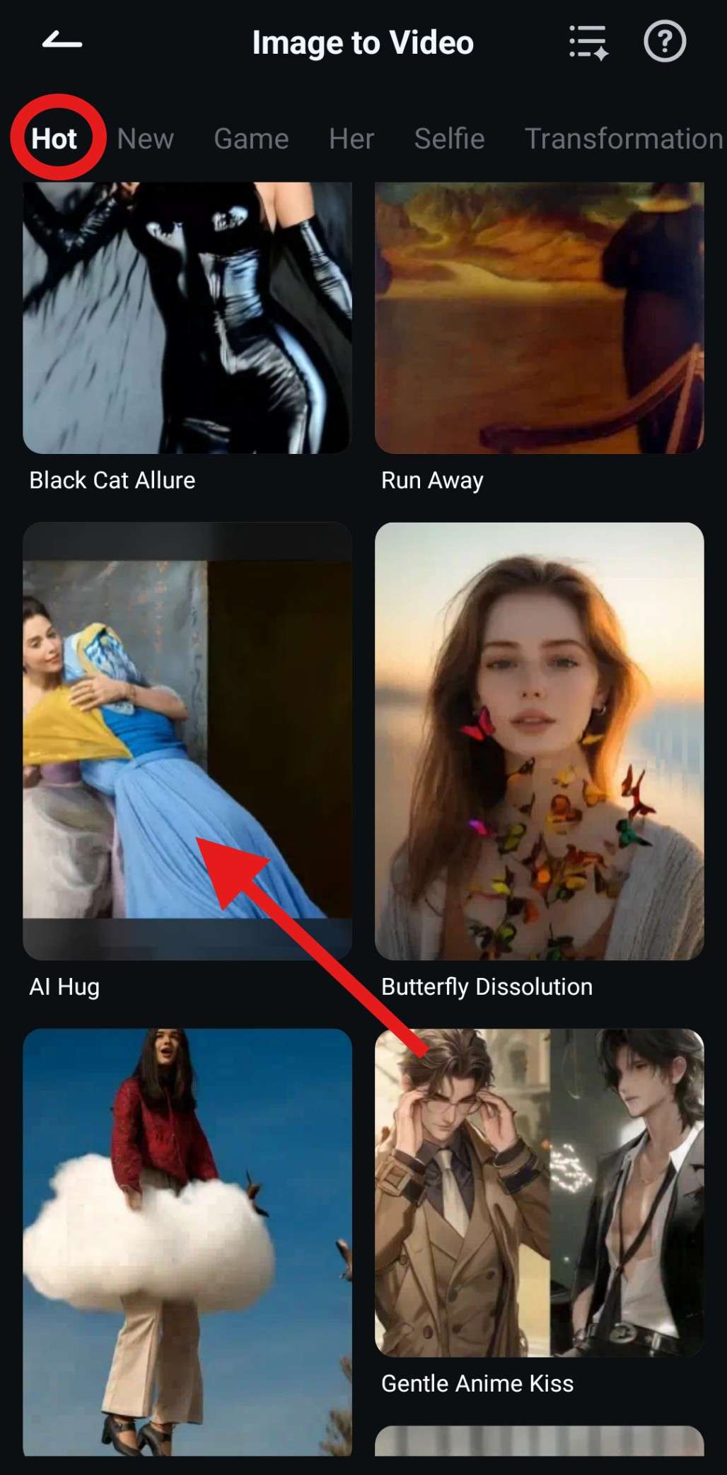 find the ai hug template filmora