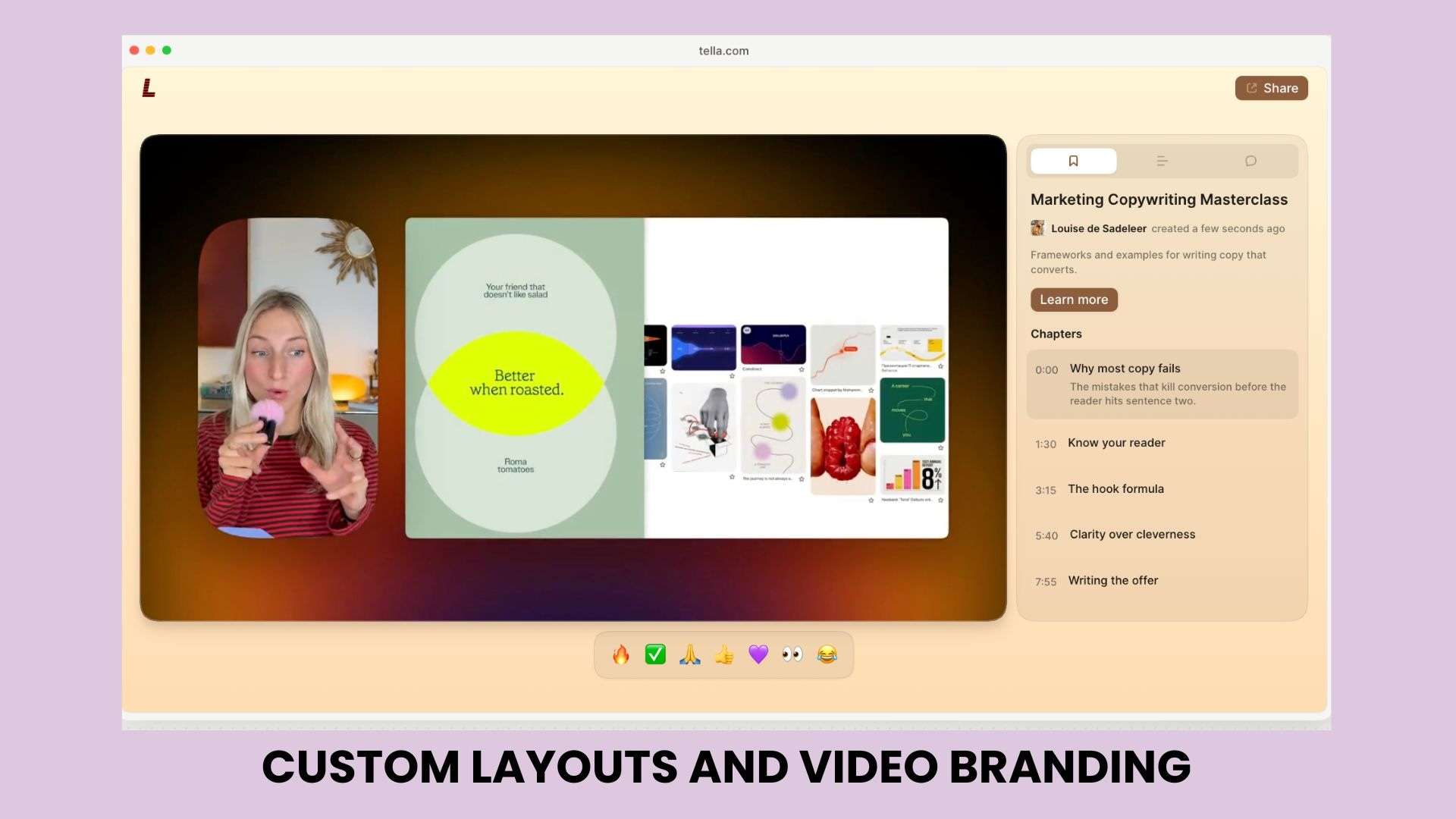 tella custom layouts and branding