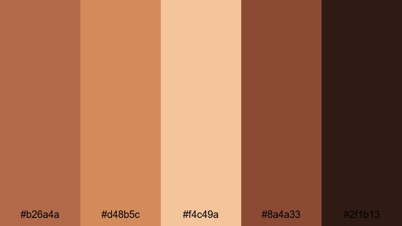 terracotta evening glow dark tan color palette with hex codes