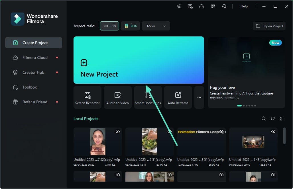 launch and start new project filmora